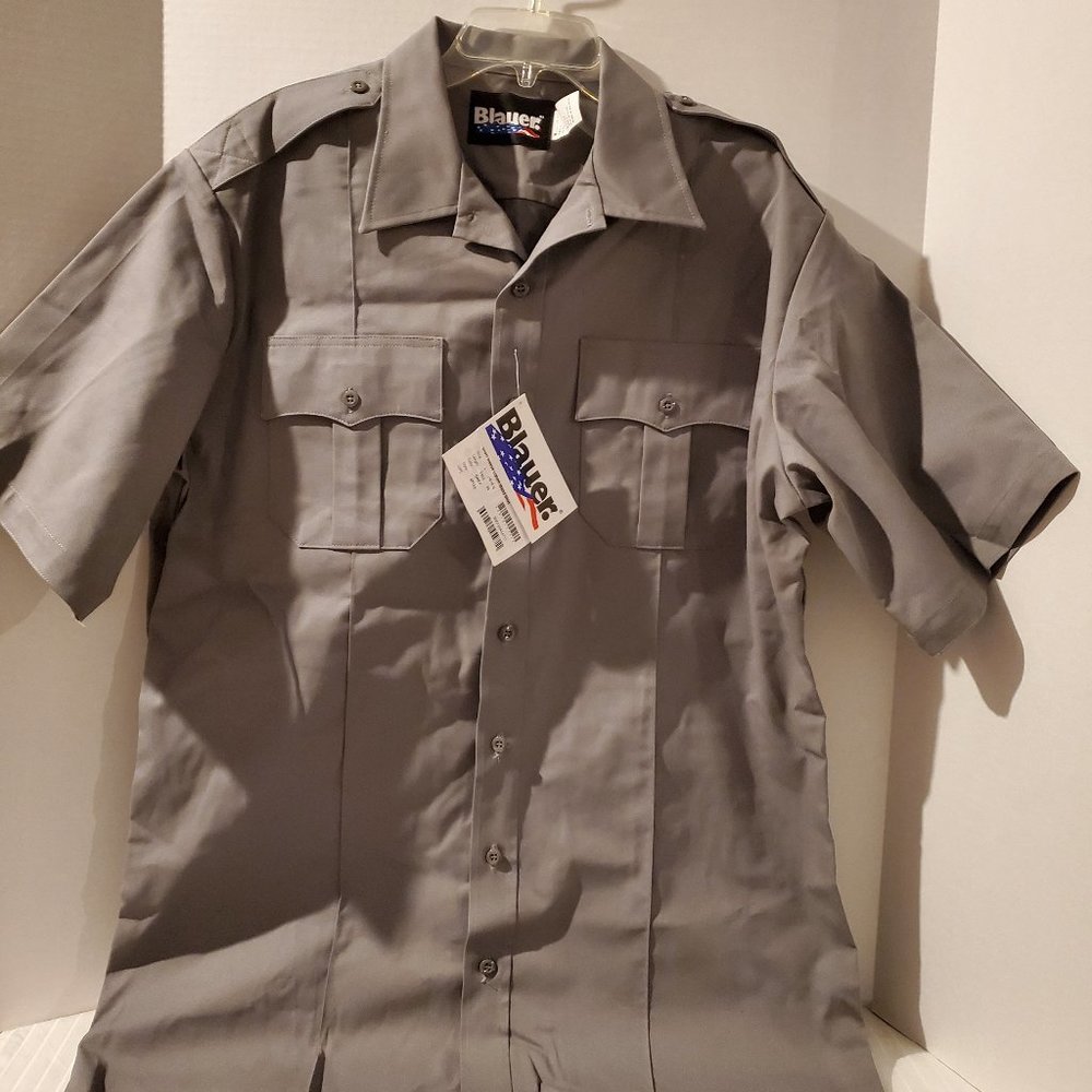 NEW BLAUER MENS SHORT SLEEVE COTTON BLEND SHIRT-8713X-Grey-Large Tall-16-16.5